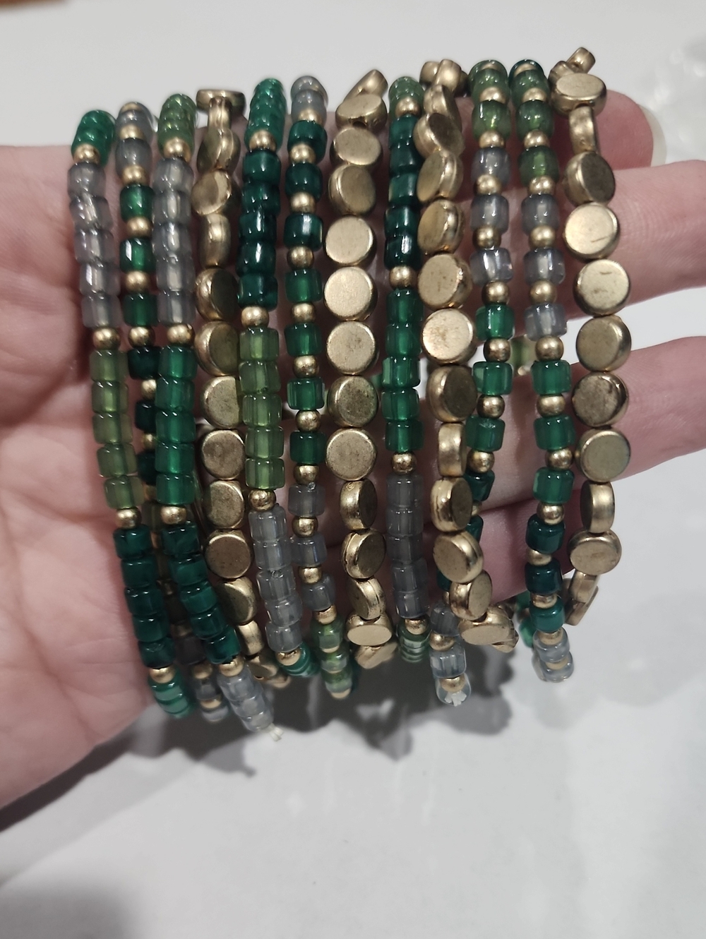 Maurices Green and Gold Beaded Coil Bracelet Set